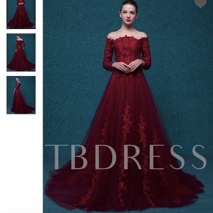 A-line off the shoulder long sleeve evening dress